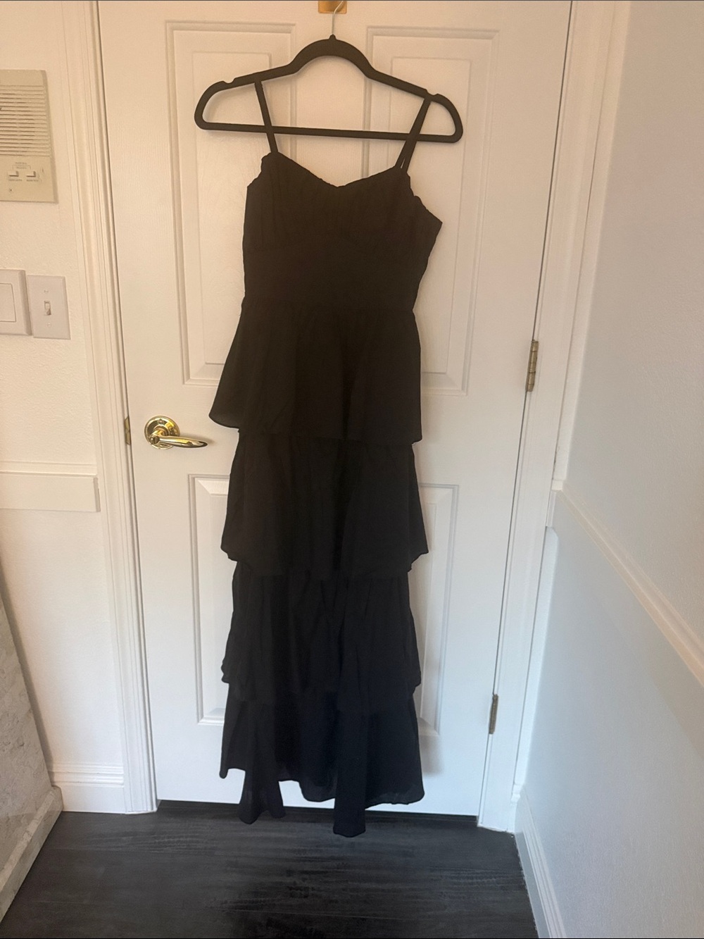 Francesca's Collections Black Tiered Maxi Dress with Spaghetti Straps - Picture 2 of 7